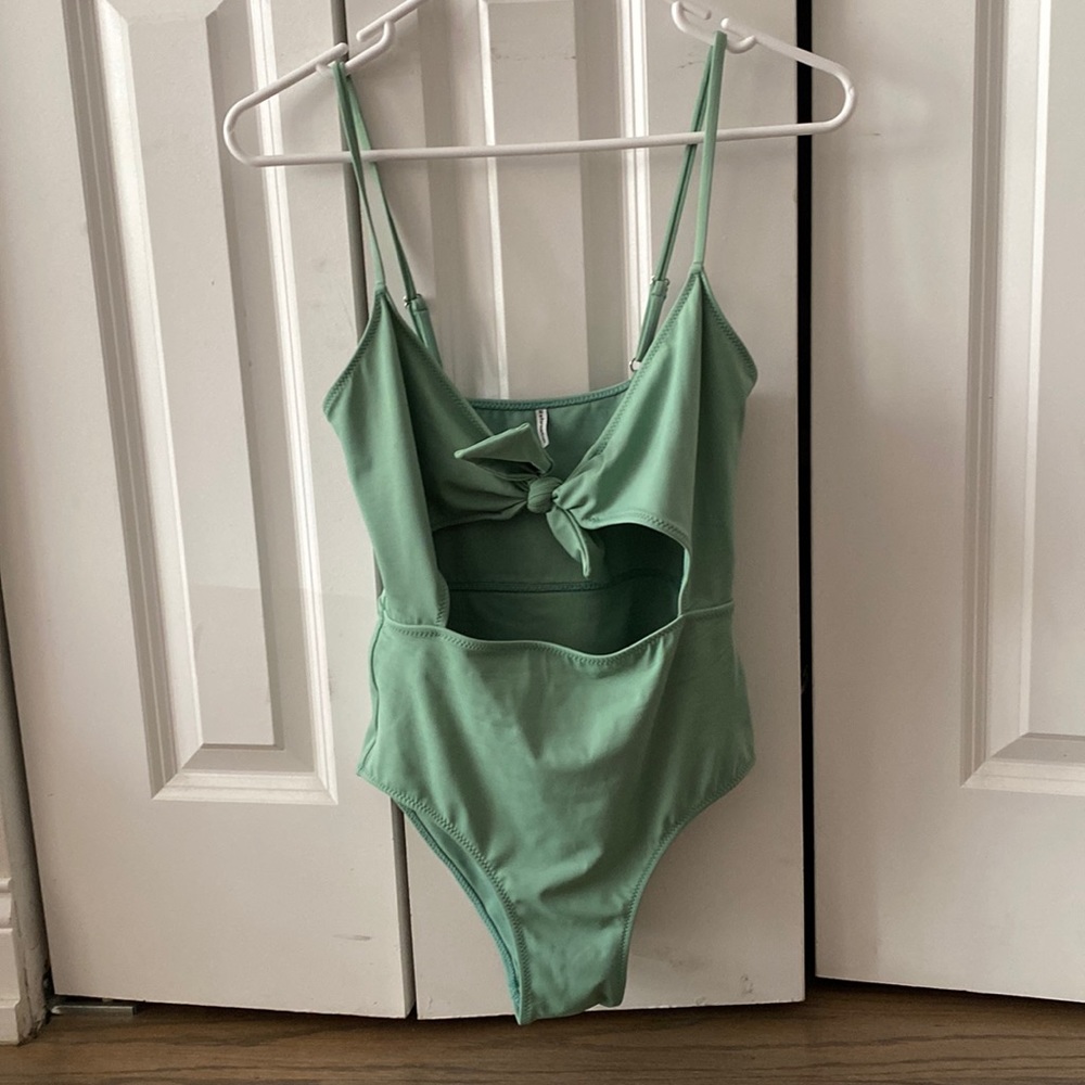Reformation sea green one piece bathing suit